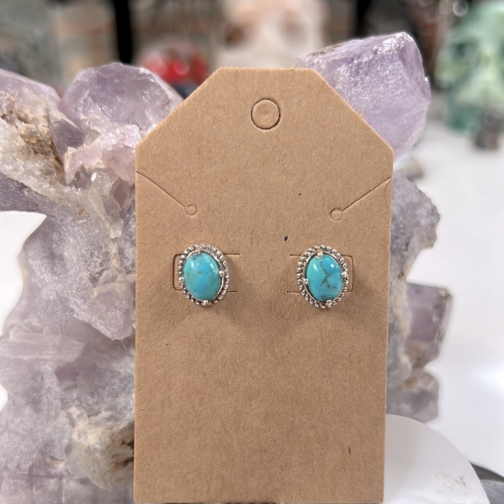 Solid Sterling Silver Turquoise Studs - image 1
